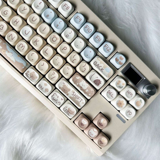 Milktea Bear Dye-Sub PBT Keycaps | 132 keys | MOA Profile | ANSI | Keycaps only