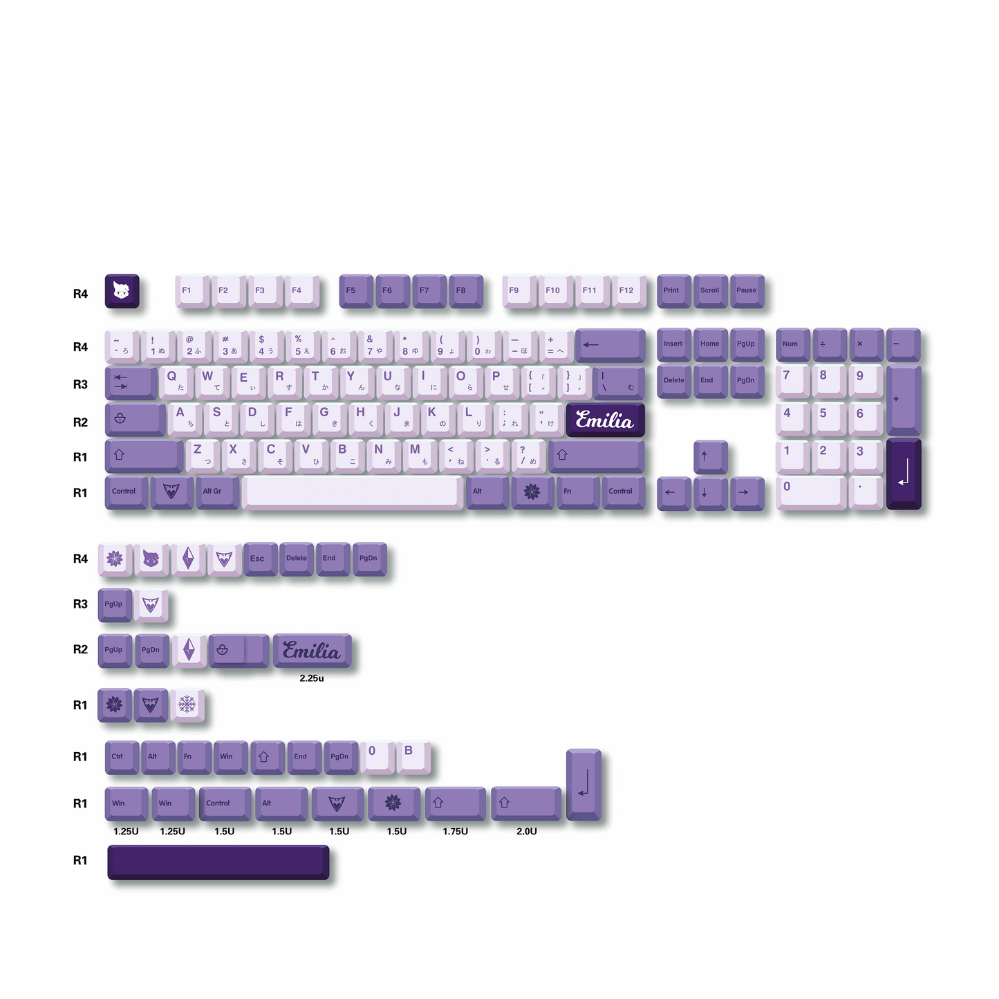 Emilia the Witch Dye-Sub PBT Keycaps | 141 keys | MDA Profile | JP EN | ANSI | Keycaps only