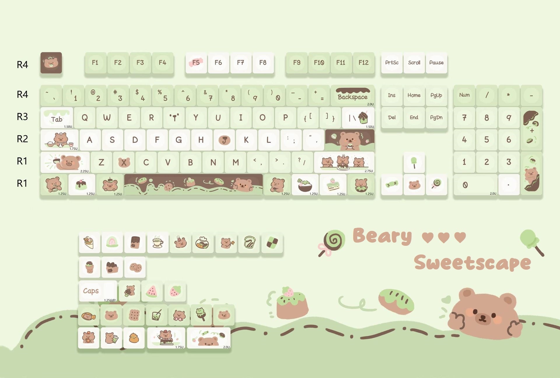 Beary Sweetscape Keycap Set - MOA Profile Keycaps - TzunaBee