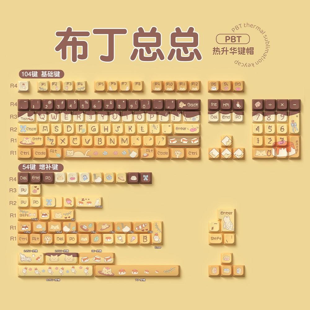 Yellow Pudding Kitty Keycap Set