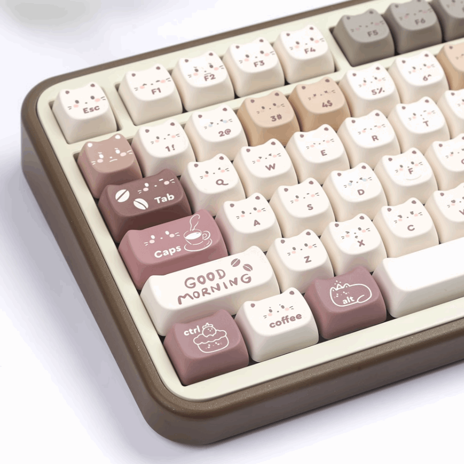 kitty cafe brown cute moa keycap set