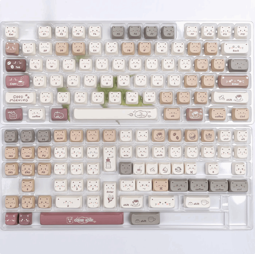 kitty cafe brown cute moa keycap set
