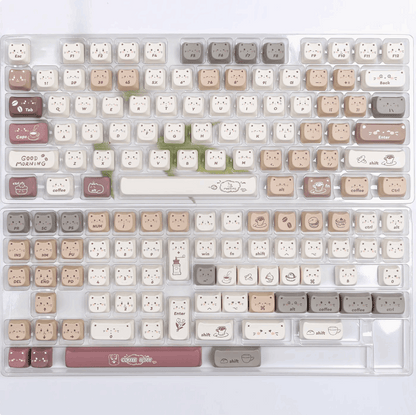 kitty cafe brown cute moa keycap set