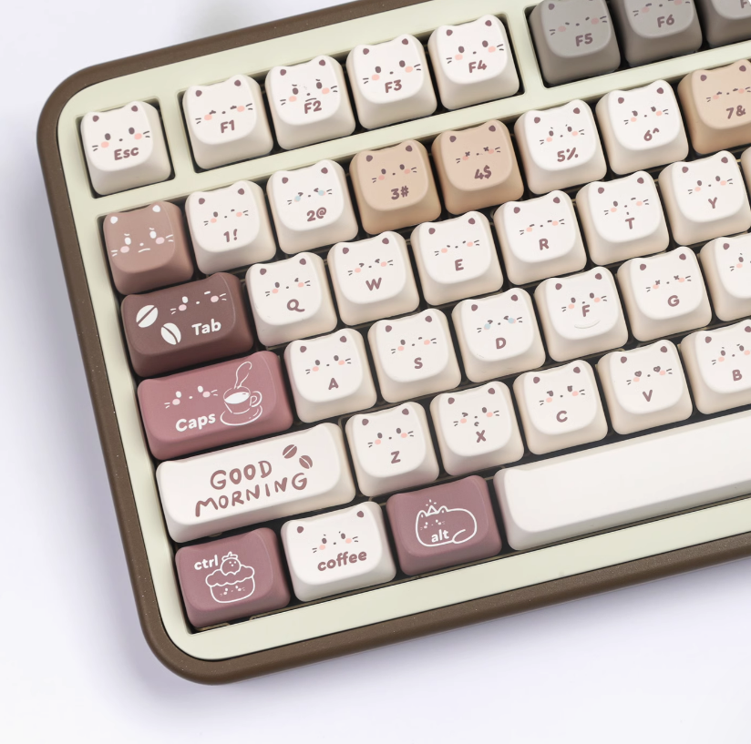 kitty cafe brown cute moa keycap set